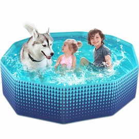 Jasonwell Foldable Dog Kiddie Pool - Hard Plastic Kids Paddling Pool Toddler Baby Swimming Pools for Backyard Collapsible Whelping Box Pet Doggie Cats Wading Pools Bathtub for Puppy Large Dogs 63In