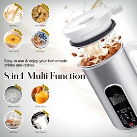 8-in-1 Nut Milk Maker Machine | 40oz Automatic Stainless Steel Milk Maker for Homemade Soy, Almond, Oat Milk, Juice, Baby Food & Non Dairy Beverages | with Delay Start/Keep Warm/Boil Water/Self-Clean