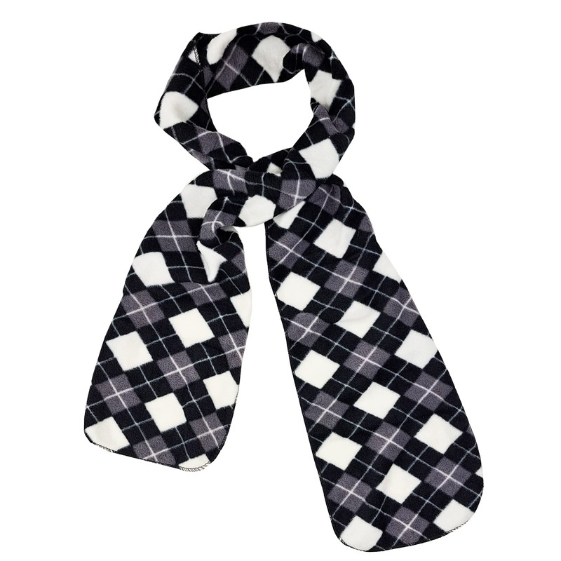 Black White Gray Argyle Print Polar Fleece Scarf Glove &