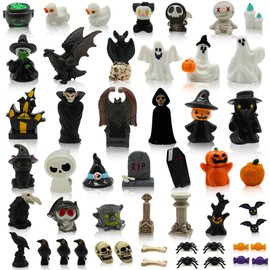 Tardigrade 50pcs Mini Halloween Figurines, Halloween Miniatures for Decorations, Mini Figures Ghost Pumpkin Skull, Spooky Party Favor Bag Fillers, Dollhouse & Garden Decor