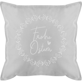 Shirtracer Cushion 50 x 50 cm – Easter Cushion – Merry Easter Branch Wreath White – 50 x 50 cm – Grey – Easter Cuddly Cushion Easter Gifts Men's Cushion Easter Bunny Easter Item Easter Motif Easter