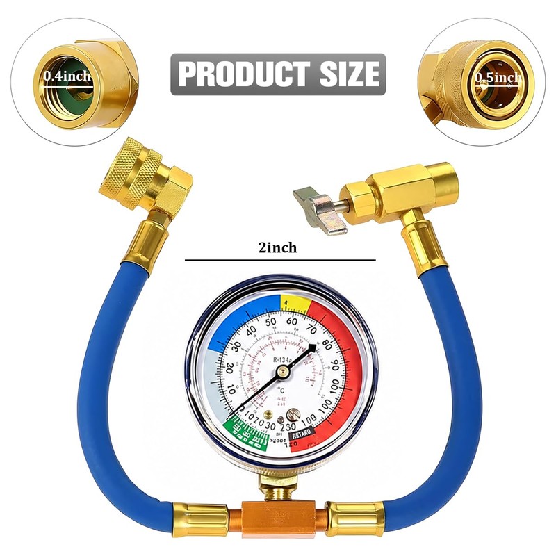 1/2 Inch R134A AC Refrigerant Charge Hose Kit with Gauge