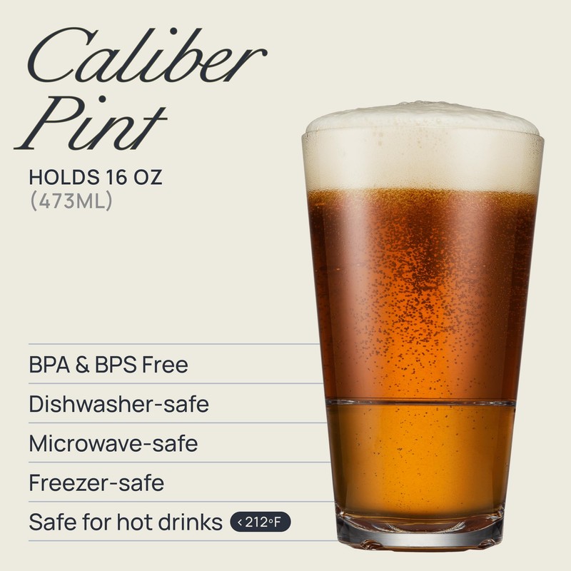 Drinique Unbreakable Caliber Pint Beer Glasses – Set of 4