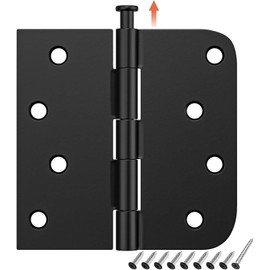HOSOM 12 Pack Matte Black Door Hinges 4 Inch, Exterior Door Hinges with 5/8" Radius & Square Corners, Removable Pin, Perfect for Heavy-Duty Front & Back Door, Anti-rust & No Squeaks