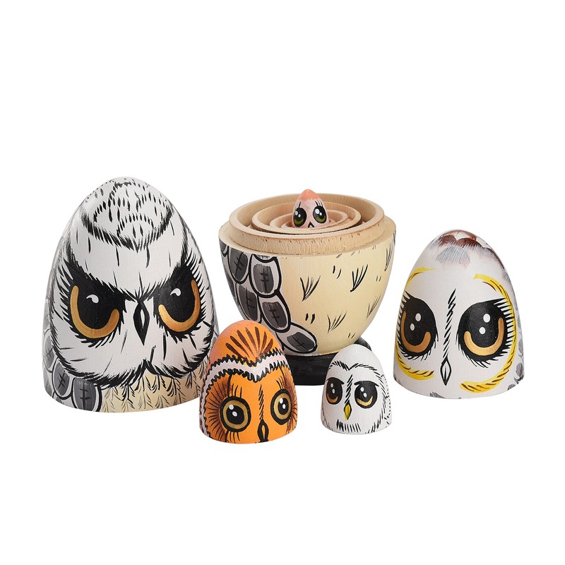5PCS Owl Nesting Egg Cute Owl Animal Nesting Dolls Wooden