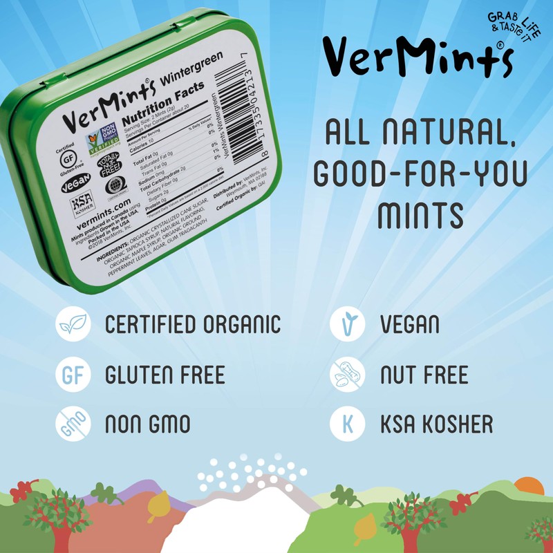 VerMints Organic Breath Mints Wintergreen - Real Long-Lasting Refreshment, Travel