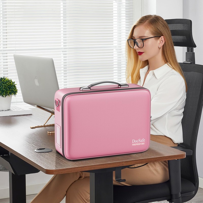 DocSafe Fireproof Document Box with Lock＆Shoulder Strap,Hard Case File Organizer