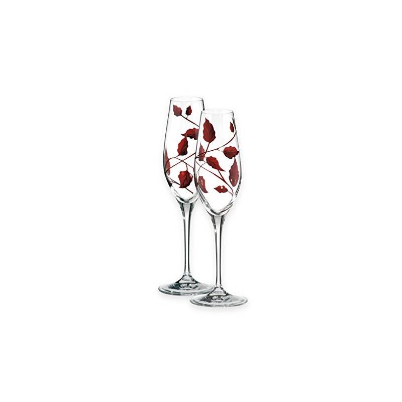 Quality Leaf Tendril Design Champagne Flutes Pair - Mouth Blown/Hand