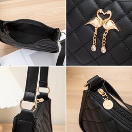FOSDICK Handbag Black Shoulder Bag Women's Handbag Women's Small Hobo Bag Y2K Shoulder Bag Elegant Handbag Teenager Girls Women's Handbag Small for Christmas and Birthday, 20 x 6 x 13 cm