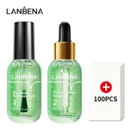 LANBENA Blackhead Remover Serum 2-Step Set – Pore Shrinking Peeling Mask + Acne Treatment Essence, Skincare for Clear & Smooth Skin