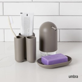 Umbra Touch Toothbrush Holder and Toothpaste Organizer - Modern Bathroom Storage with Three Comparments, Grey