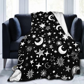 Star Moon Black and White Blanket, Soft Blankets Flannel Bed Throw Cozy Lightweight Plush Gifts for Women Men Boys Girls Sofa Couch Bedroom Living Rooms Warm All Season, Home Decor, Small 50"x40"