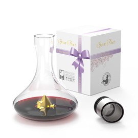 Wine Decanter,Red Wine Carafe,Decanter with Built-in Aerator Pourer, 100% Hand Blown Lead-free Crystal Glass with Stainless Steel Pourer Lid, Filter, Wine Gifts Wrapped, Unquie Design