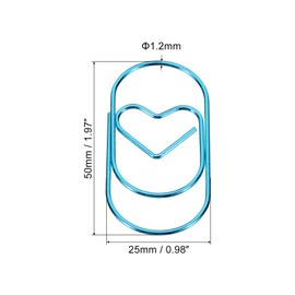 MECCANIXITY Paper Clip Heart-Shaped Cute Decorative Fun Clips Bookmarks 2 Inch Blue for Organize Office Home, Pack of 20
