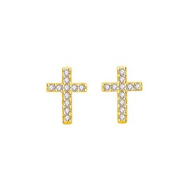 Dainty Small Cross Crystal Stud Earrings Cute Hypoallergenic CZ Tiny Gold Cross Stud Earrings for women - Gold