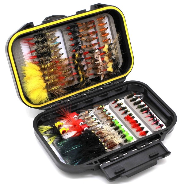 Fly Fishing Flies Kit Dry Wet Nyphms with Fly Box for Trout Bass Steelhead (100 Pcs Fishing Flies Kit)