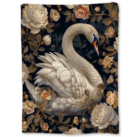 Ti Caldi Elegant Swan and Flowers Blanket | Soft Warm Fuzzy Lightweight Flannel Floral Throw Blanket for Couch, Bed, Decor, Travel & Outdoor Use, Cozy Blankets for Adults Women Men 60×50 in