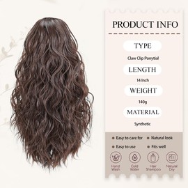 Doxken Claw Clip Ponytail Extension 14 Inch Brown Lightweight Wavy Curly Clip in Pony Tails Short Synthetic Hair