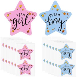 Crovakeu 100 Pcs 5cm/2Inch Team Girl Team Boy Stickers, Gender Reveal Stickers, 50 Blue Boy Stickers and 50 Pink Girl Stickers for Baby Shower Party Voting Games (Star)