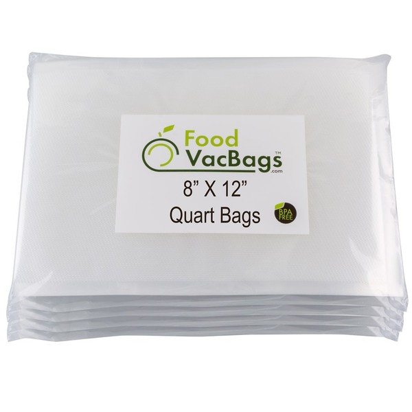 200 Quart Sized 8"X12" FoodVacBags Vacuum Sealer Storage Bags, BPA Free, Commercial Grade, easy to use - presealed on 3 sides, Better inch-per-inch value than rolls