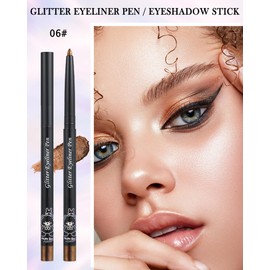 Glitter Colored Eyeliner Gel Pencil, Chameleon Metallic Shimmer Brown Gel Eyeliner Pen, Longlasting Waterproof Eye Liner Eyeshadow Cream Stick for Women Makeup, delineador de ojos contra el agua-06#