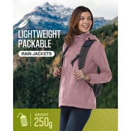 33,000ft Women's Rain Jacket Waterproof Lightweight Packable Raincoat with Hood for Golf Hiking Travel Windbreaker