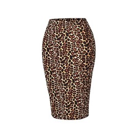 SSOULM Women's Work Office Stretchy Fitted Midi Pencil Skirt with Leopard Slit and Plus SizeLEOPARD L