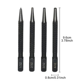 4Pcs Centre Punch Set Portable Positioning Punch Set Nail Punch Set for Drilling and Marking 1/32", 2/32'', 3/32",4/32'' (0.8mm-3.2mm)(Colour:Black)