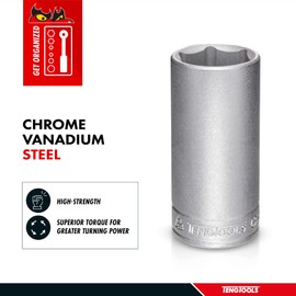 Teng Tools 7/16 Inch 6 Point SAE Deep 1/4 Inch Drive Chrome Vanadium Socket | Mechanic Tool | Hand Tool - M140214-C