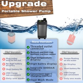 Portable Camping Shower Pump for Traveling: Water Pump with 6000mA Battery for Family Camping Trip - Camp Bucket Shower Head for Outdoor (Gray)