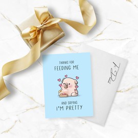 Cute Anniversary Card Birthday for Him Her, Husband Boyfriend, Girlfriend Wife, Mom Dad, Kawaii Love Greeting Card (Thanks for Feeding Me)