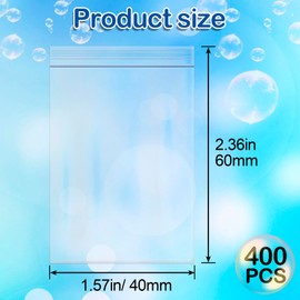 STSTR 400PCS Mini Clear Zip Bags, 1.57 x 2.36 Inch Small Resealable Plastic Bags Ziplock, Transparent Reclosable Zip Poly Jewelry Packing Bags for Coins, Beads, Candy
