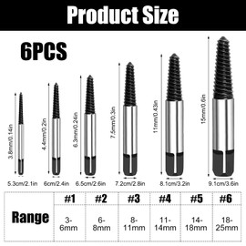 6 Stück Schraubenausdreher Set Profi, Linksausdreher Set Kaputte Schrauben Rausdrehen, Linksbohrer Set, Schraubenentferner Ausdrehwerkzeug Spiral Screw Extractor für Beschädigte Schrauben, Rohre