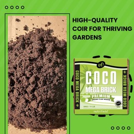 Coco Coir Mega Brick Organic Coconut Coir 11 Pound Coco Fiber Compressed Block Pre Washed Buffered RHP Cert Potting Soil Indoor Outdoor Plant Garden Use Vegetable Flower Seed Starter Mushrooms