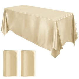 MCEAST 2 Packs Satin Tablecloth 102 x 58 Inches Rectangular Table Overlay Cover Bright Silk Tablecloth Smooth Fabric Table Decor for Wedding Banquet Table Decoration (Champagne)