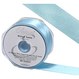Eleganza Wired Edge Premium Double Faced Satin, Light Blue, 38mm x 20m
