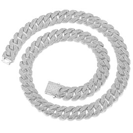 EDINGM Cuban Link Chain for Men, Silver/Gold Diamond Miami Cuban Necklace for Women, 15mm Iced Out Hip Hop Jewelry (Silver, 18inch)