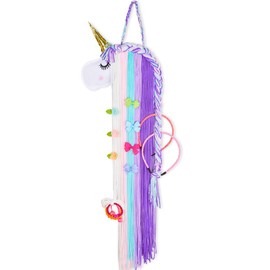 Basumee Unicorn Hair Bow Holder for Girls Wall Hanging Decor and Baby Hair Clip Hanger Organizer, Cyan Lavender