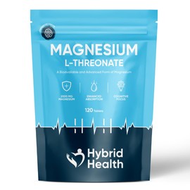 Hybrid Health Magnesium L-Threonate 2000 MG Supplement | 120 High Strength Magnesium Threonate Vegan Tablets | Bioavailable and Advanced Form of Magnesium | Non-GMO Gluten Free