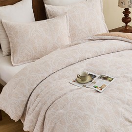 PANGUSHAN Comforter Set King Size, Paisley Damask Vintage Jacquard Fluffy Reversible Comforter Bedding Set for King Bed, Luxury Bed Set, All Season, Down Alternative, 3Pcs