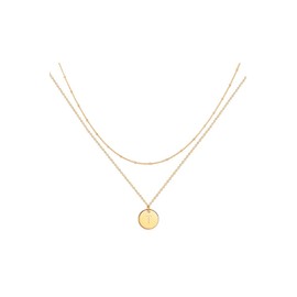 Gold Initial Necklace for Women,Dainty Layered Necklaces Beaded Choker Chain Round Letter Pendant Necklace for Teen Girls (T)