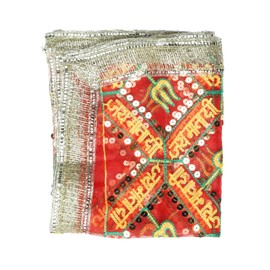Decorative Chunari Netted Pooja Cloth (Size:-20 Inch x 14 Inch)Chunni Puja Indian Traditional Cultural Navratri Festival Decoration Chunr MATA Ki Chunri for Statue Chowki Aasan Mat Posters Frame(Red)