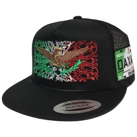 Bandera con Aguila y Placa de Oaxaca a lado Hat Black mesh Snapback