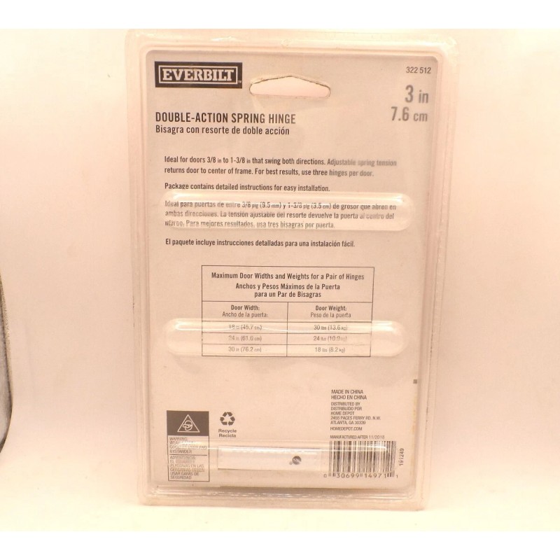 EVERBILT 14971 3 IN. SQUARE RADIUS SATIN NICKEL DOUBLE ACTION