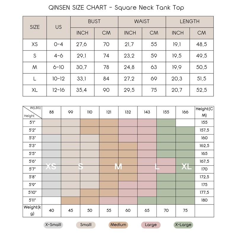 QINSEN Women's Square Neck Sleeveless Double-Layer Tank Tops Basic Tight