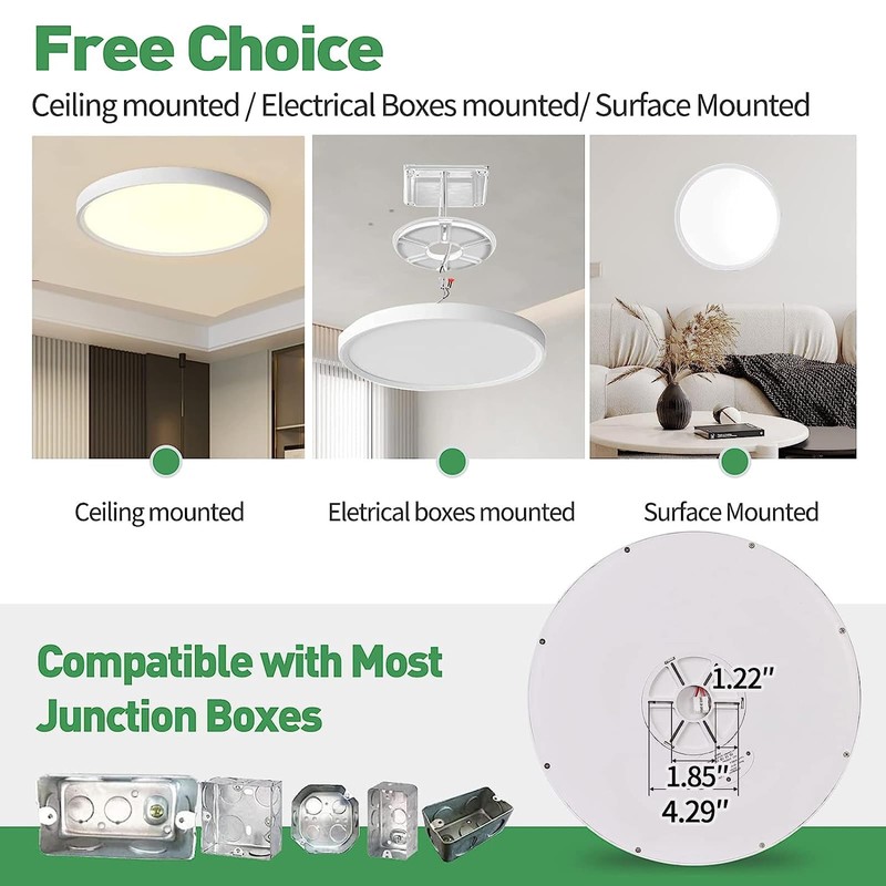 6PK Dimmable 12 Inch LED Flush Mount Ceiling Light, 24W,
