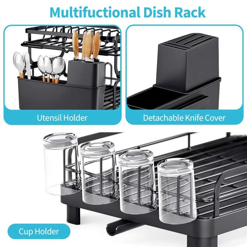TOOLF Dish Drying Rack,2 Tier Dish Drying Rack with Large