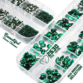 Emerald Green Nail Rhinestones K9 Glass Crystal Flat Back Rhinestones Nail Charms Stones 120 Multi Shapes Big Gems Round Beads Nail Art Diamonds jewels for Nail Art Face Eyes Mackup Crafts Clothes DIY