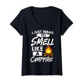 Womens Campfire Starter Cooking Grill Stories Camping V-Neck T-Shirt