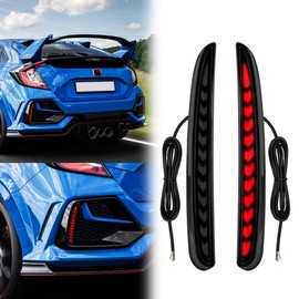 VGETTING Smoked Lens LED Reflector Lights for Honda Civic Hatchback, Type-R, SI 2017 2018 2019 2020 2021 Rear Bumper Tail Light with Sequential Turn Signal, Brake Function (Arrow Smoked)